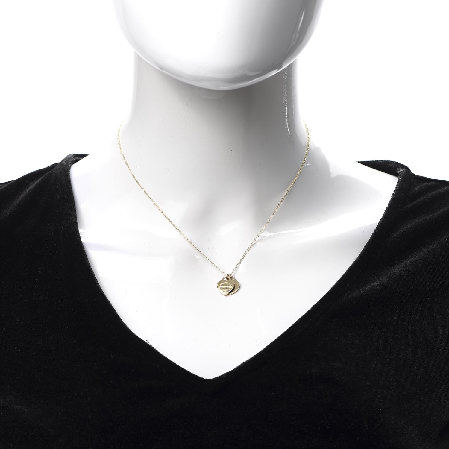 Tiffany 18K Yellow Gold Return to Mini Double Heart Tag Pendant Necklace 2 of 6