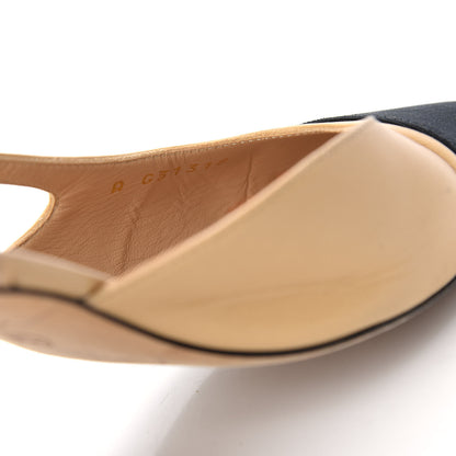 Chanel Goatskin Grosgrain Cap Toe CC Slingback Pumps 39.5 Beige Black 10 of 14