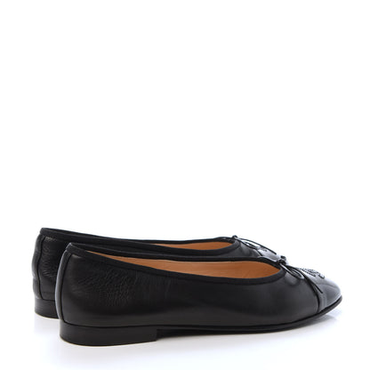 Chanel Lambskin Patent Calfskin CC Cap Toe Ballerina Flats 38.5 Black 4 of 9