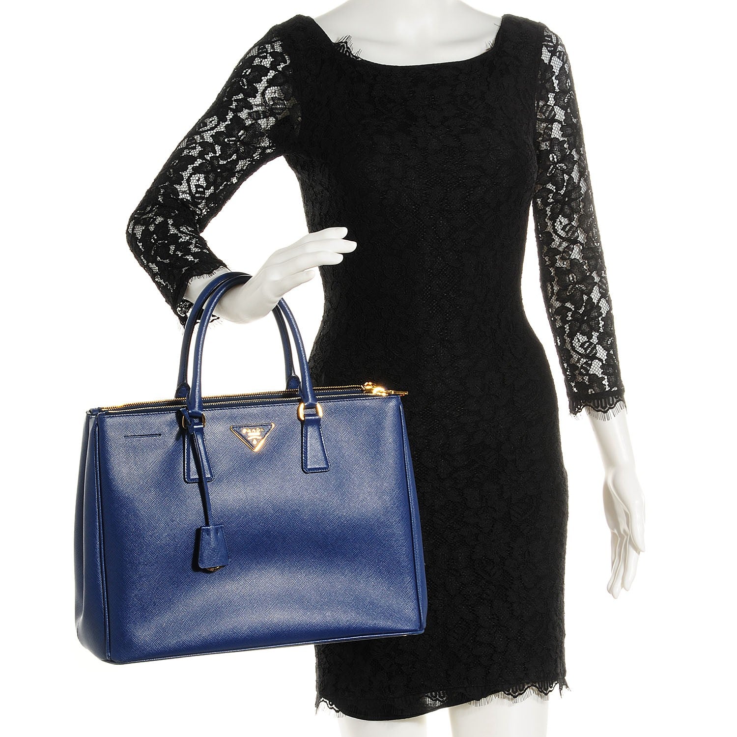 Prada Saffiano Lux Large Double Zip Tote Bluette 6 of 13