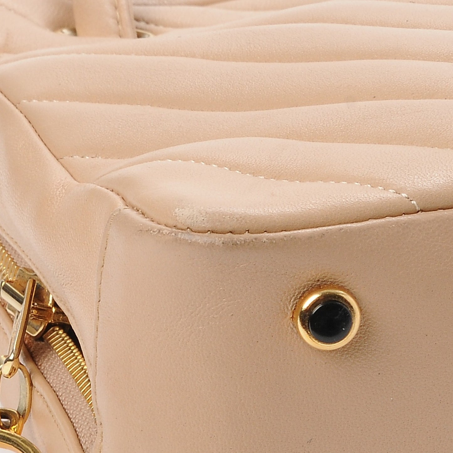 Lambskin Chevron Quilted Shoulder Bag Beige