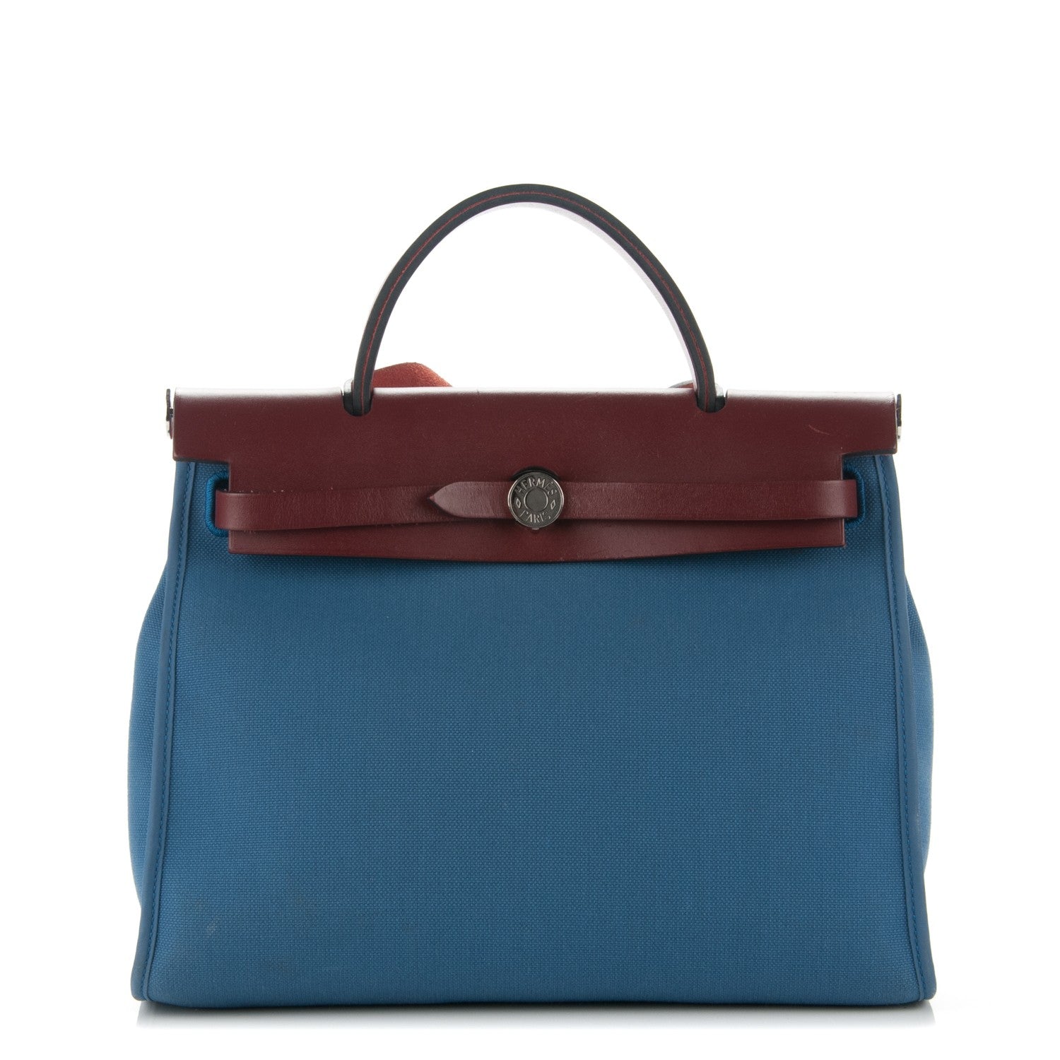 Hermes Military Toile Vache Hunter Herbag Zip PM 31 Bleu Agate Rouge H 1 of 8