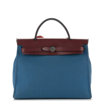 Hermes Military Toile Vache Hunter Herbag Zip PM 31 Bleu Agate Rouge H 1 of 8