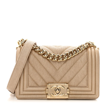 Chanel Iridescent Caviar Chevron Quilted Small Boy Flap Beige 1 of 10