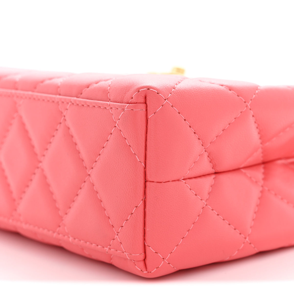 Shiny Aged Calfskin Quilted Nano Kelly Shopper Coral Pink