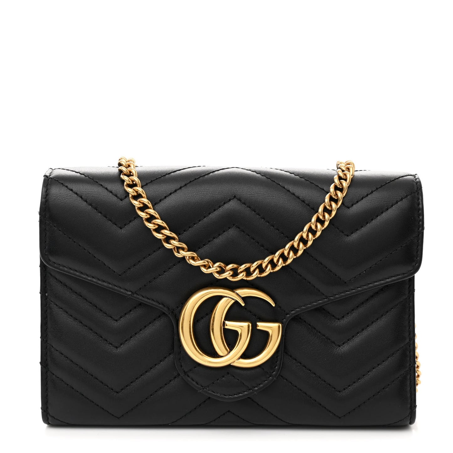 Calfskin Matelasse GG Marmont Chain Wallet Black