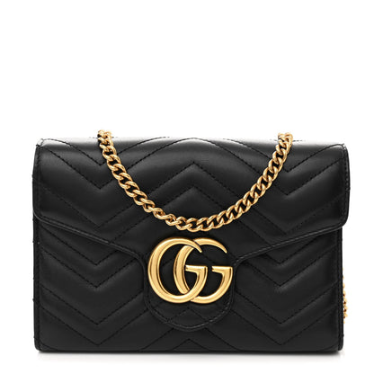 Gucci Calfskin Matelasse GG Marmont Chain Wallet Black 1 of 13