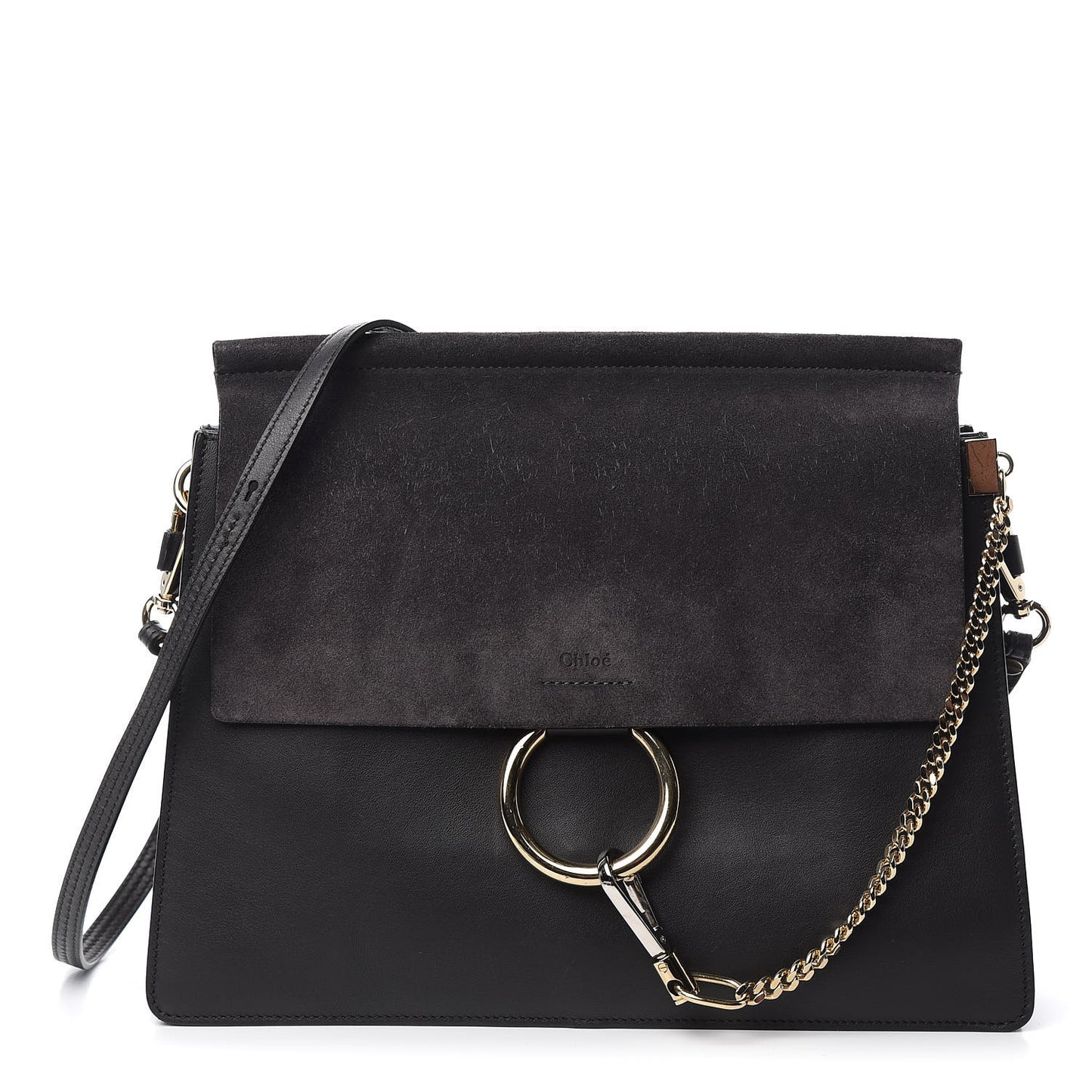 Calfskin Suede Medium Faye Shoulder Bag Carbon Grey