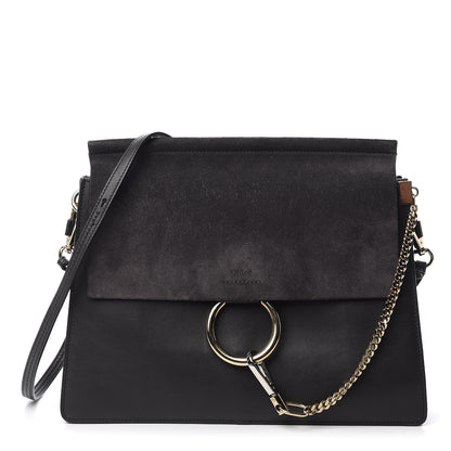 Chloe Calfskin Suede Medium Faye Shoulder Bag Carbon Grey 1 of 8