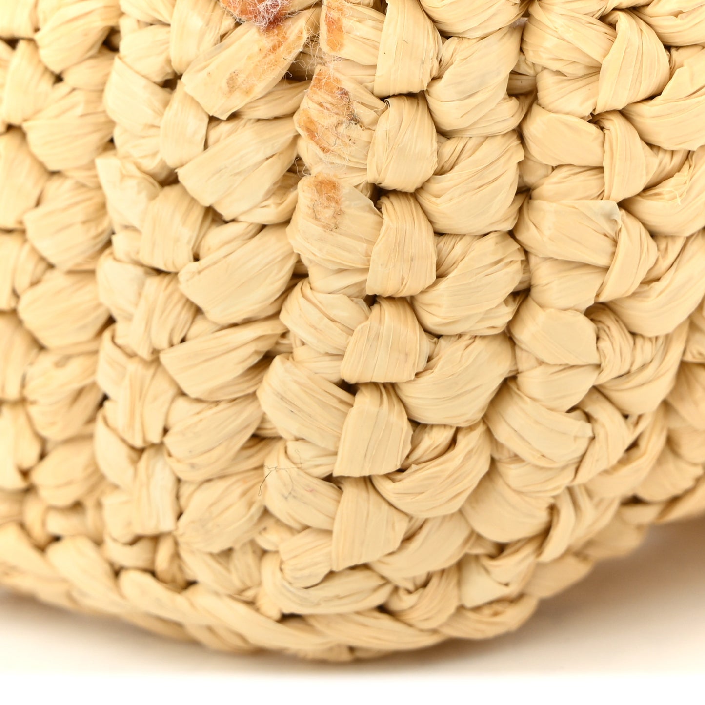 Yarn Raffia Effect Crochet Logo Embroidered Small Tote Bag Naturale