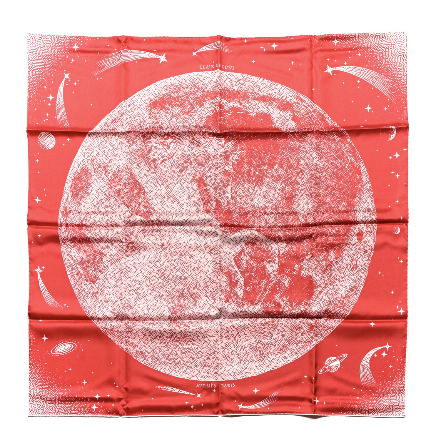 Hermes Silk Clair De Lune Double Face Scarf 90 Rose Vif White Rouge 2 of 7