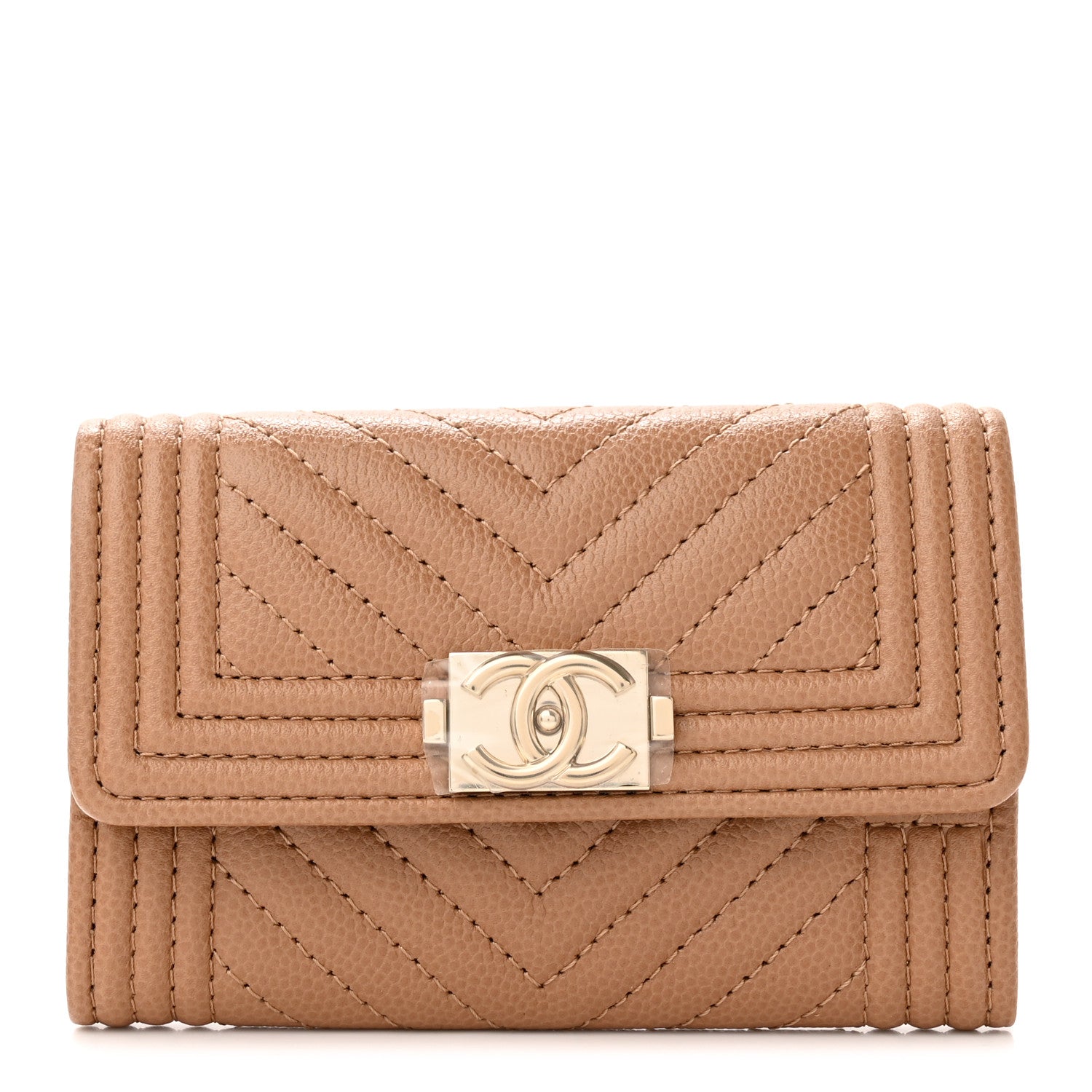 Chanel Caviar Chevron Quilted Boy Card Holder Beige 1 of 9