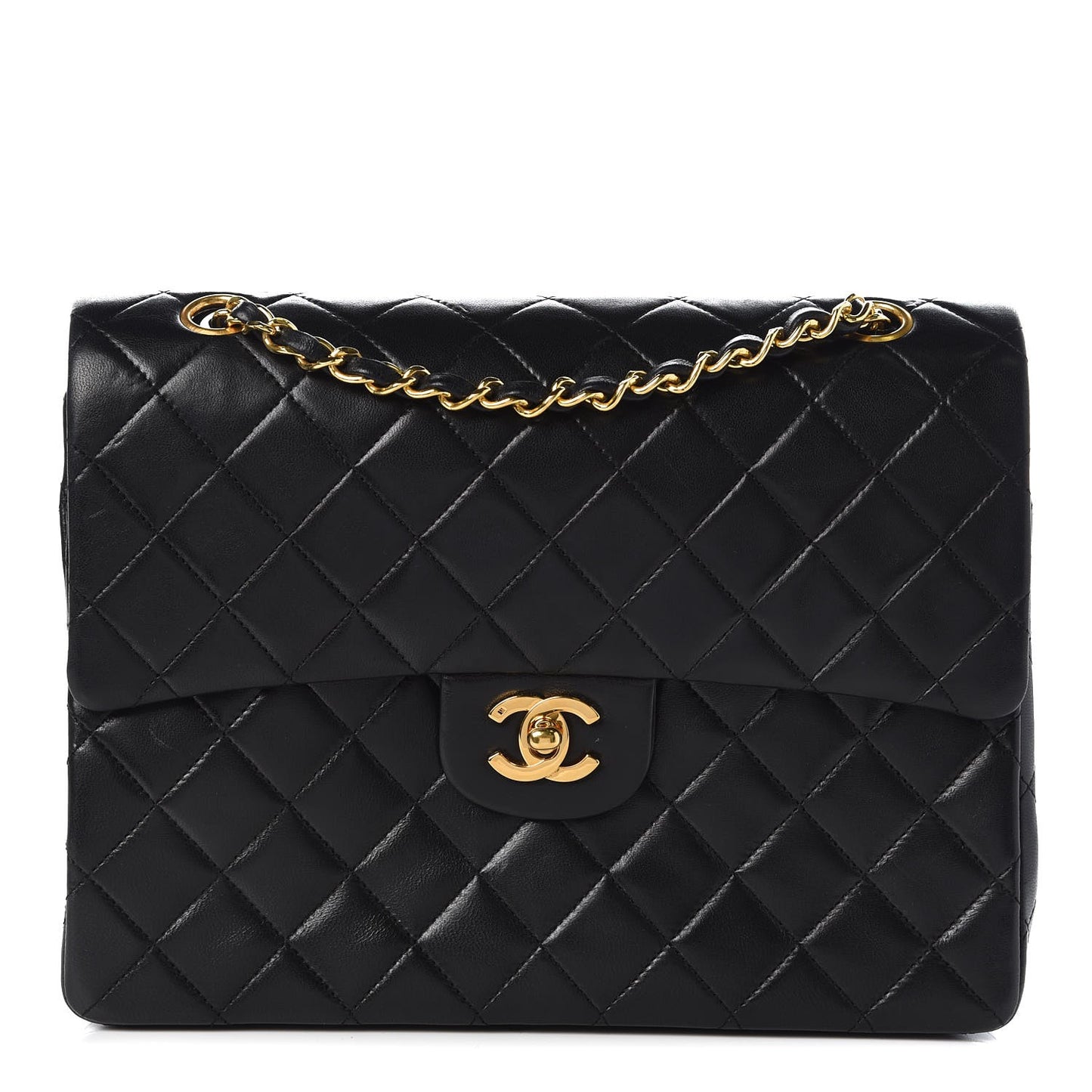 Lambskin Quilted Medium Double Flap Black