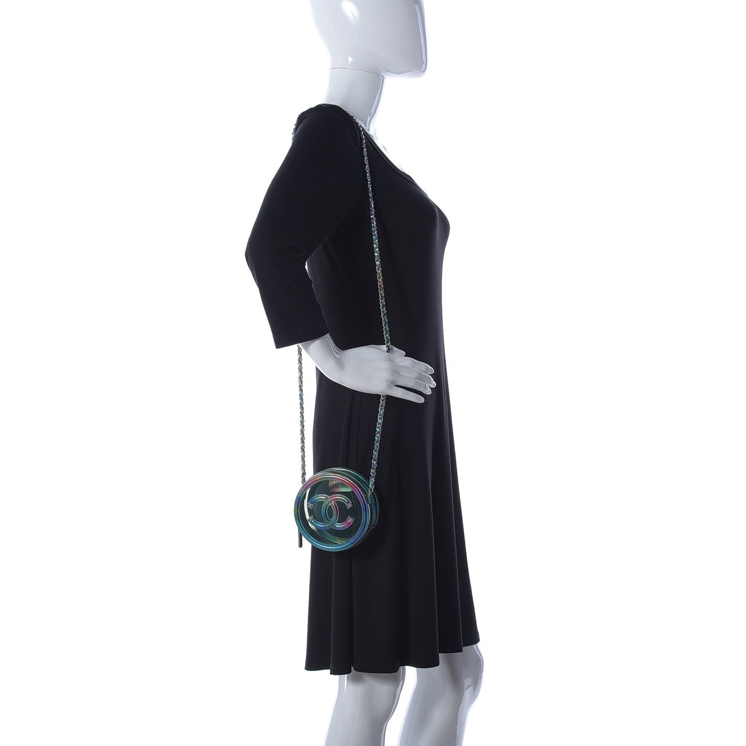 Chanel PVC Calfskin Lambskin Quilted Round Filigree Clutch With Chain Green 2 of 11