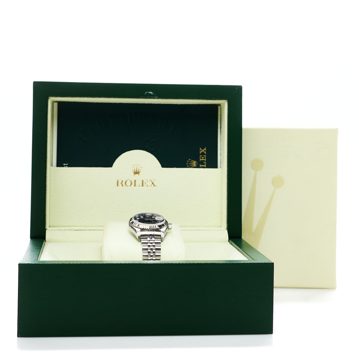 Rolex Stainless Steel 18K White Gold Diamond 26mm Oyster Perpetual Datejust Watch Black 79174 6 of 6