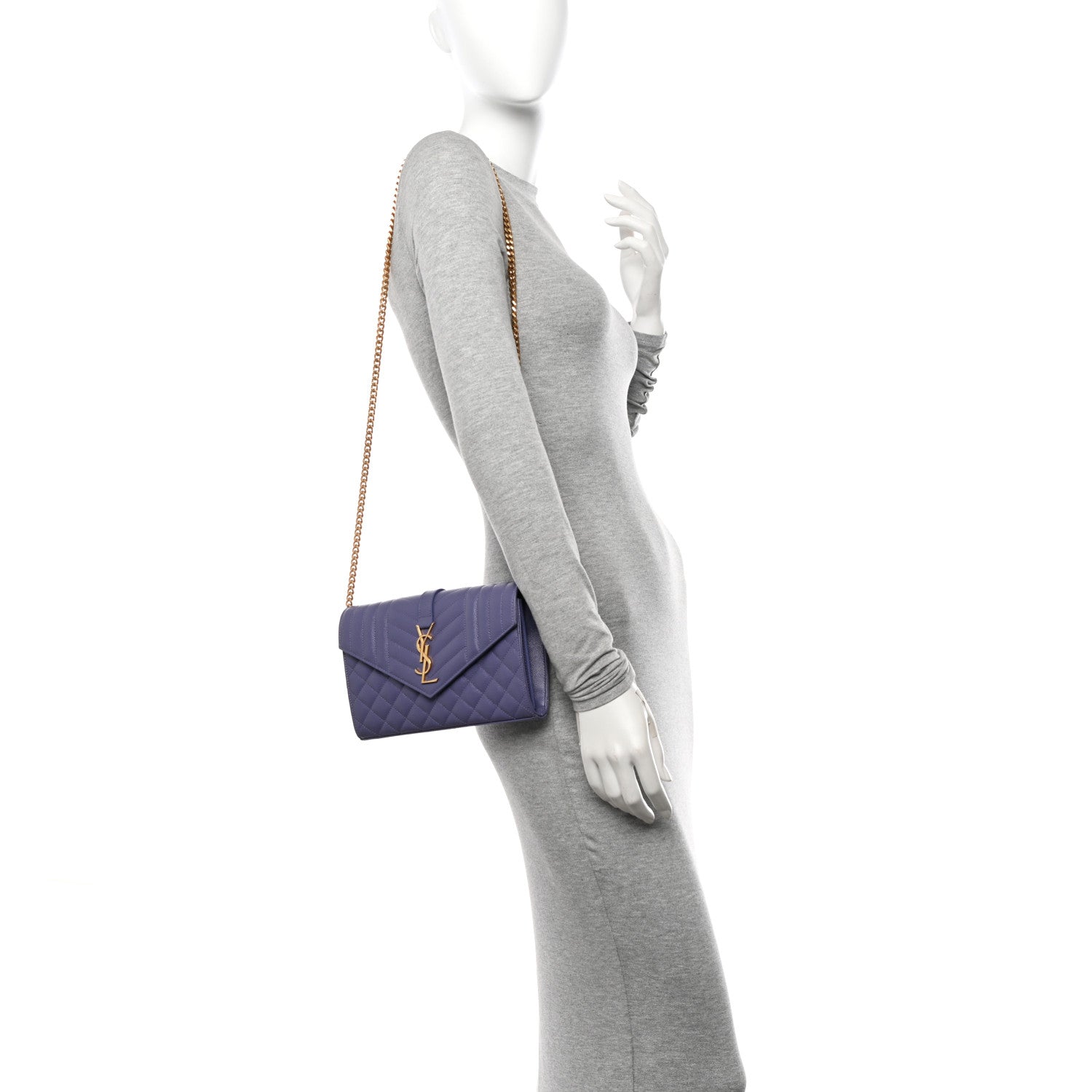 Saint Laurent Grain De Poudre Mixed Matelasse Triquilt Monogram Chain Wallet Mauve 2 of 13