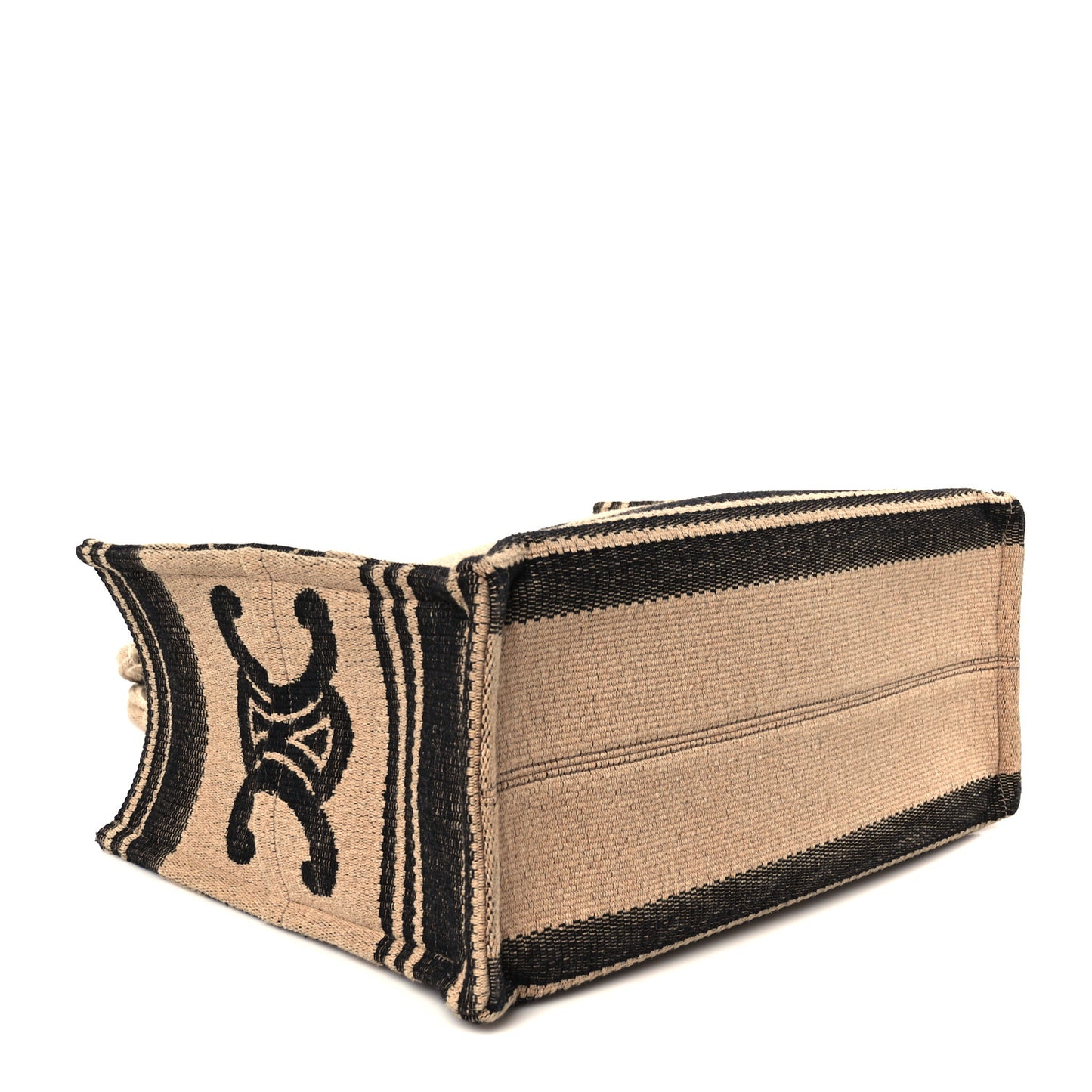 Jacquard Striped Triomphe Large Cabas Thais Beige Black