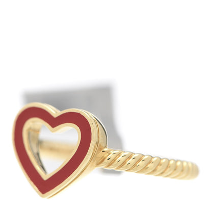 David Yurman 18K Yellow Gold Red Enamel Cable Classics Heart Ring 52 6 3 of 5