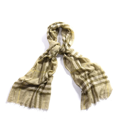 Burberry Cotton Giant Check Lightweight Scarf Pale Green 1 of 3