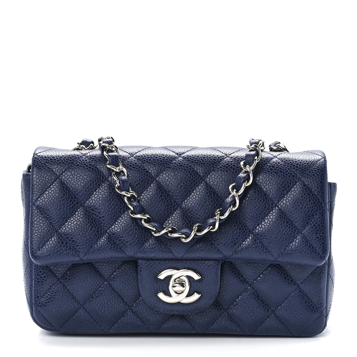 Caviar Quilted Mini Rectangular Flap Navy