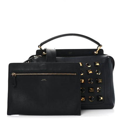 Fendi Vitello Baltico Studded Dotcom Satchel Black 3 of 10