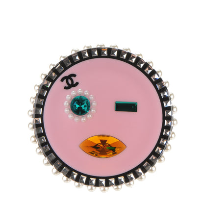 Chanel Metal Resin Pearl Emoji Brooch Silver Pink 1 of 5
