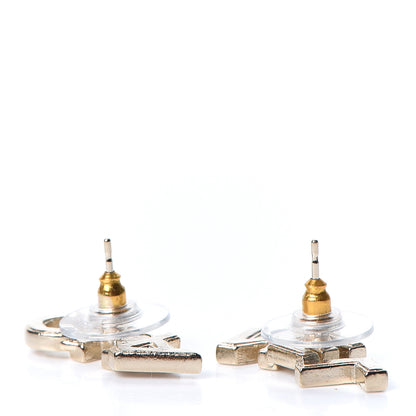 Chanel Crystal Pearl Signature Stud Earrings Gold 3 of 5