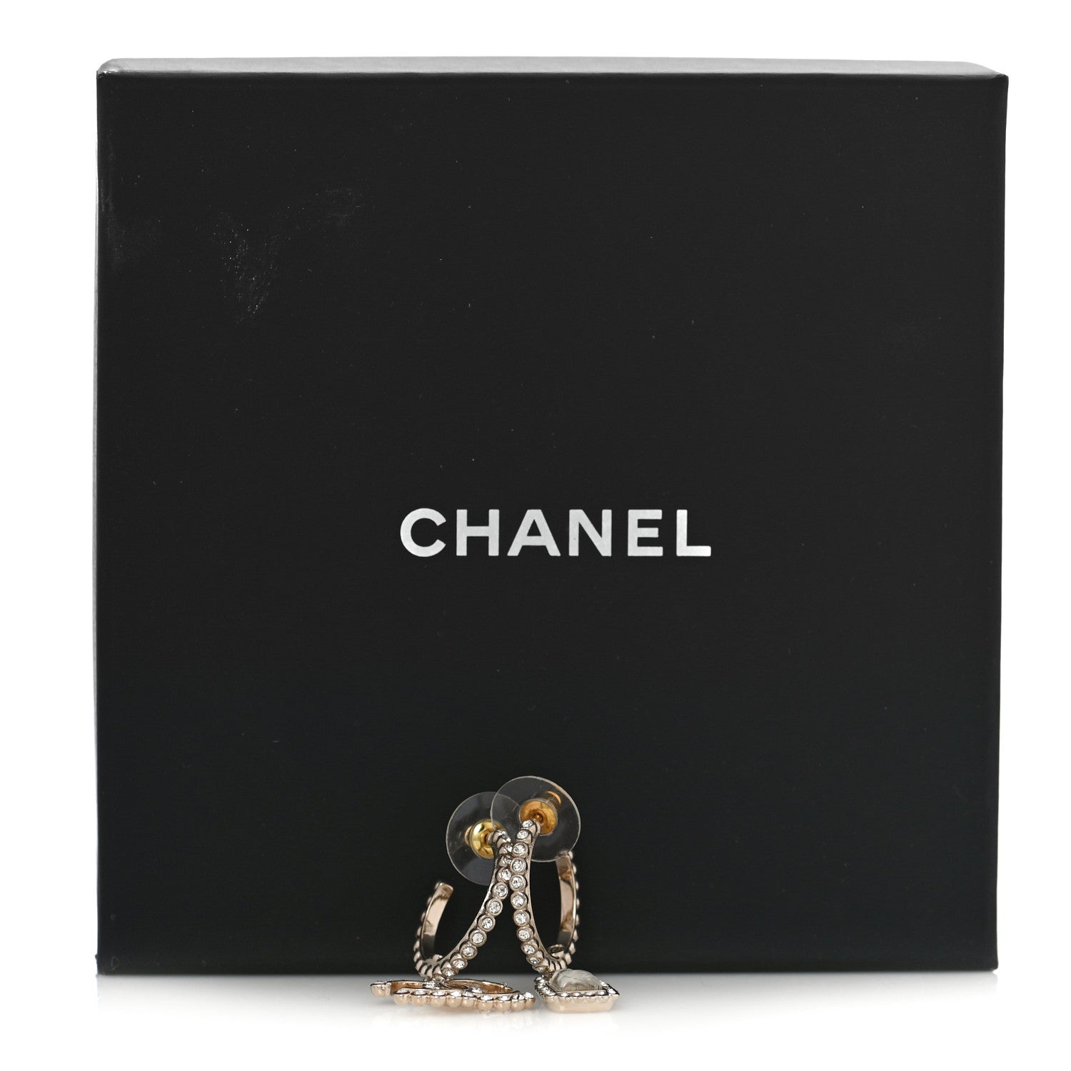 Chanel Crystal Pearl CC Perfume Bottle Drop Hoop Earrings Gold 6 of 6