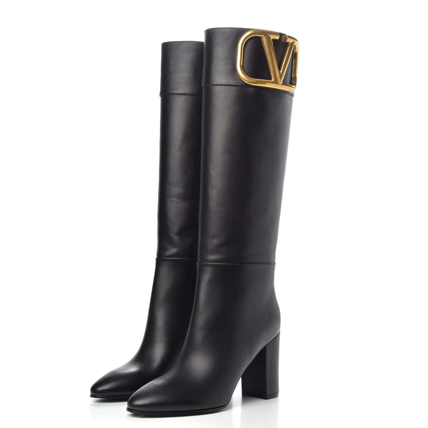 Calfskin VLOGO Knee High Boots 38 Black
