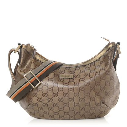 Gucci Crystal Monogram Web Medium Half Moon Hobo Bronze 1 of 4