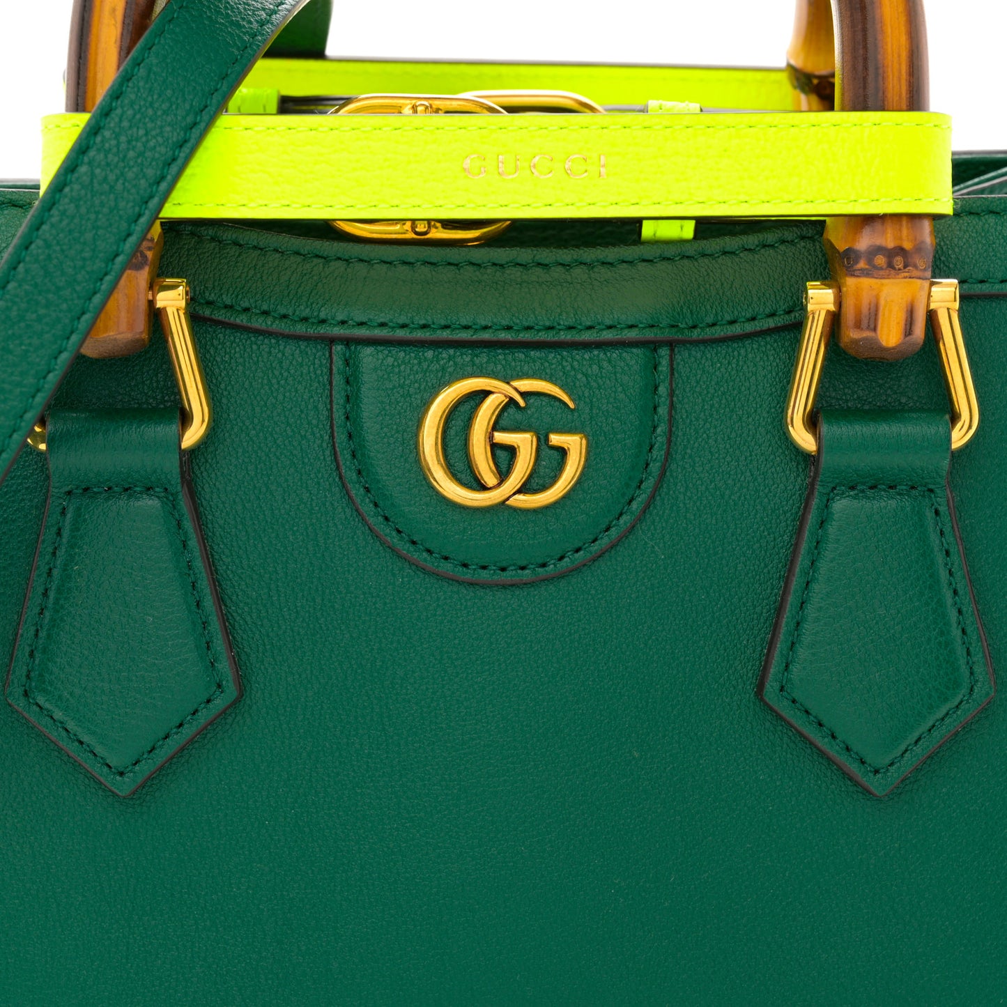 Wonka Grain Calfskin Mini Diana Tote Bag Green Yellow Fluo