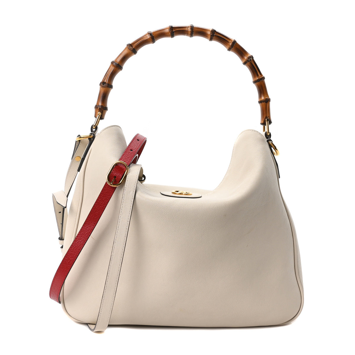 Softy Wonka Textured Dollar Calfskin Large Diana Bamboo Shoulder Bag Mystic White Hibiscus Red