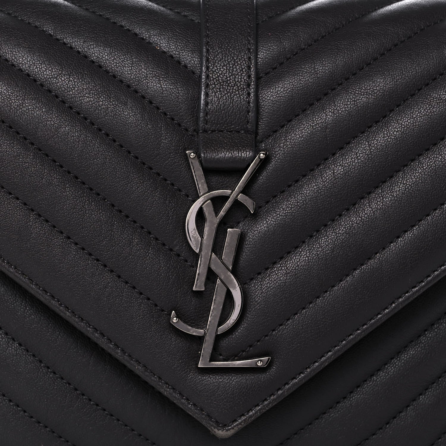 Saint Laurent Sheepskin Matelasse Chevron Monogram Medium College Bag Asphalt 8 of 12