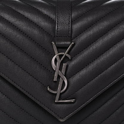 Saint Laurent Sheepskin Matelasse Chevron Monogram Medium College Bag Asphalt 8 of 12