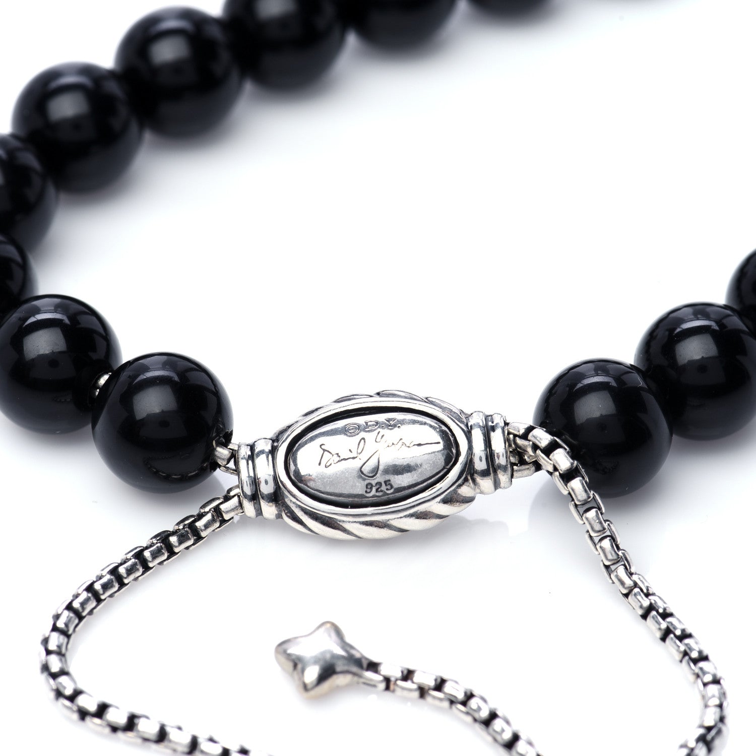 David Yurman Sterling Silver Black Onyx 8mm Spiritual Beads Adjustable Bracelet 4 of 4