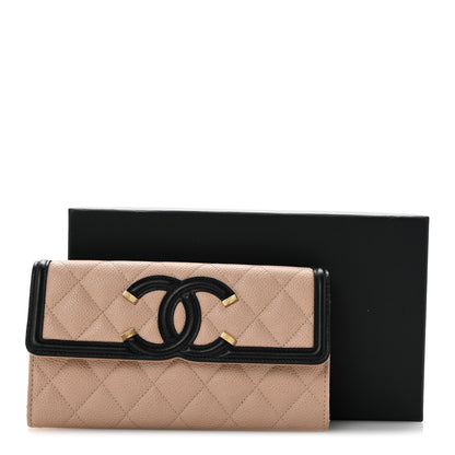 Chanel Caviar Quilted Filigree Large Gusset Flap Wallet Beige Black 14 of 14
