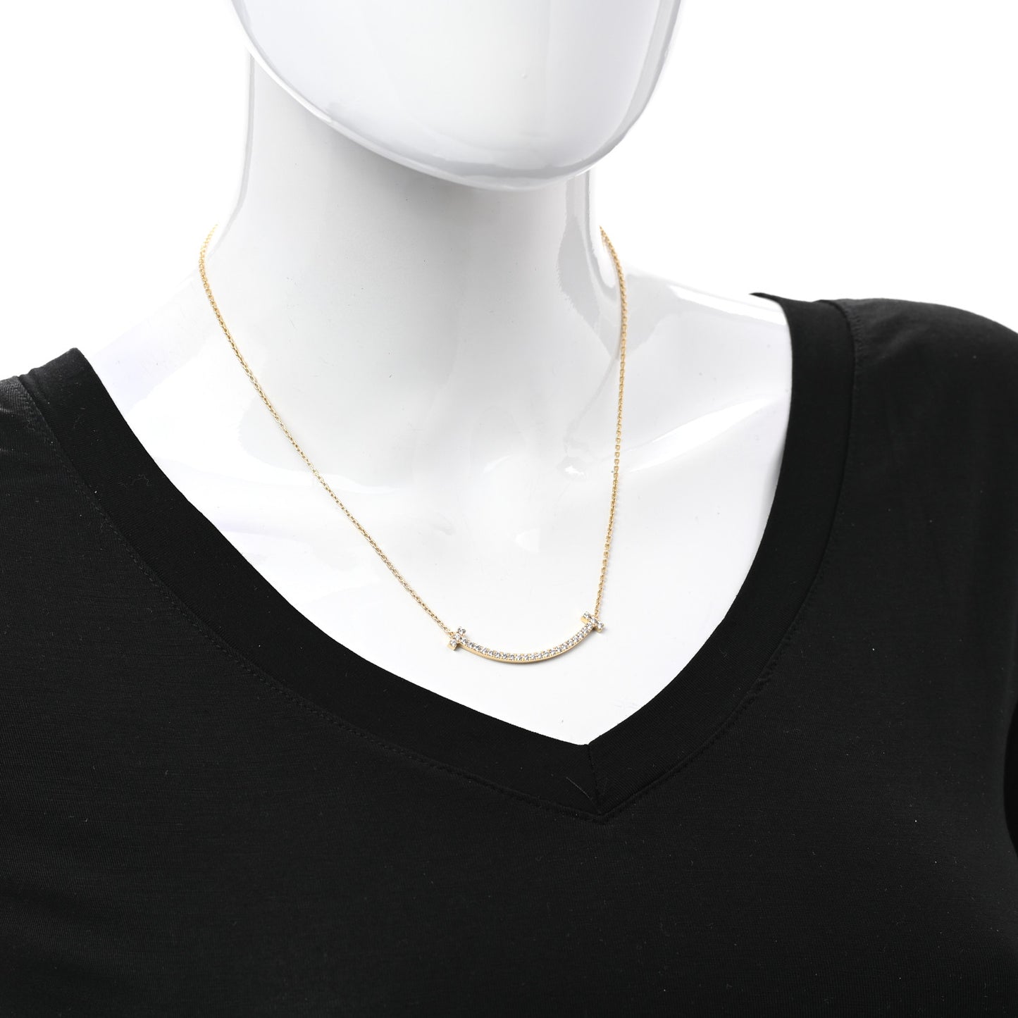 18K Yellow Gold Diamond Medium T Smile Pendant Necklace