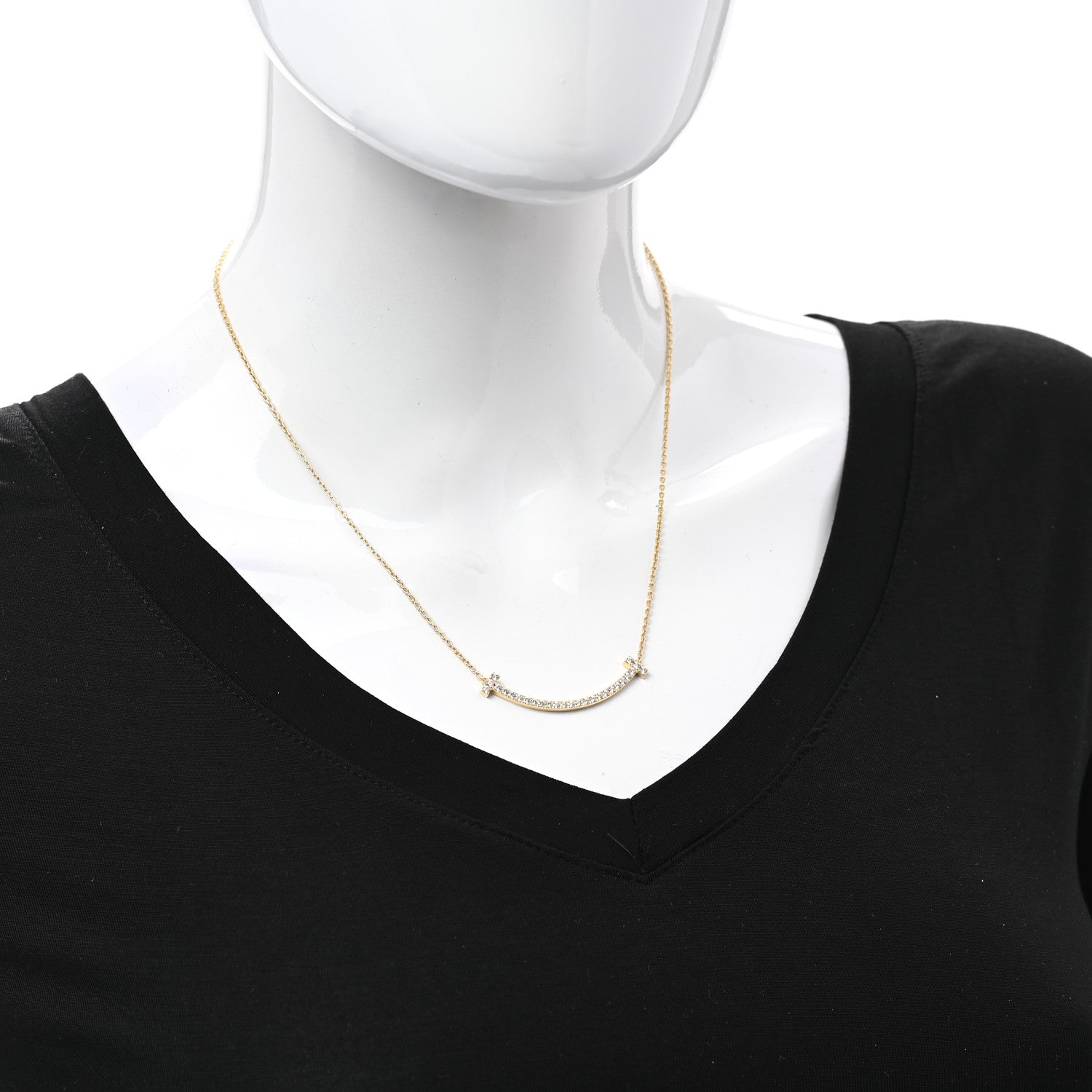 Tiffany 18K Yellow Gold Diamond Medium T Smile Pendant Necklace 2 of 7