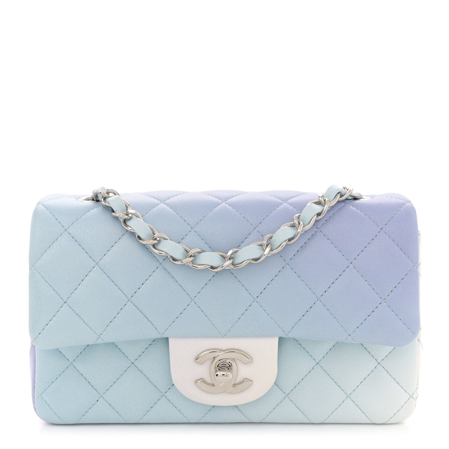 Perforated Lambskin Quilted Mini Rectangular Flap Light Blue Light Purple White