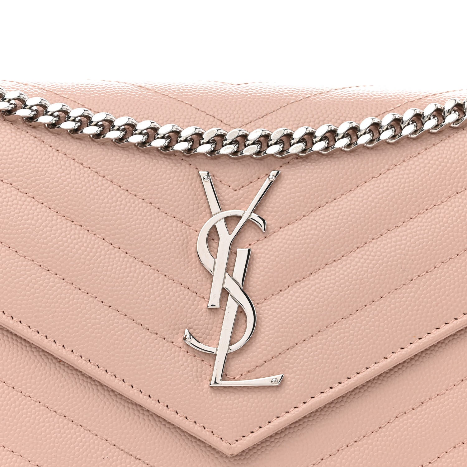 Saint Laurent Grain De Poudre Matelasse Chevron Cassandre Chain Wallet Pale Pink 8 of 13