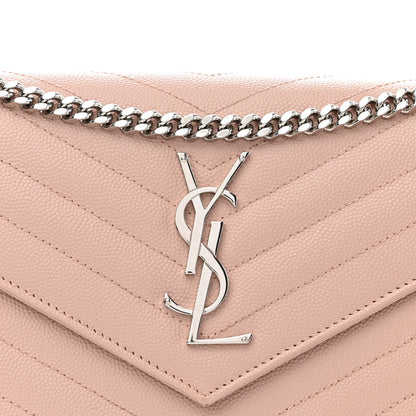 Saint Laurent Grain De Poudre Matelasse Chevron Cassandre Chain Wallet Pale Pink 8 of 13