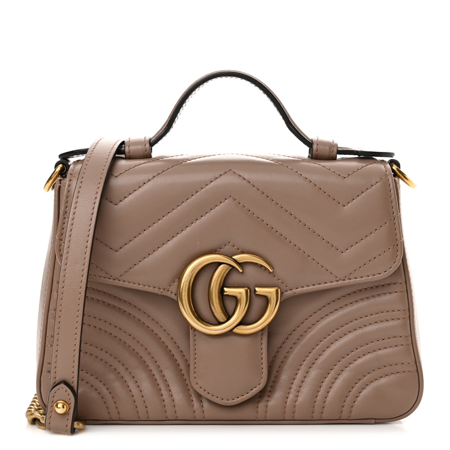 Calfskin Matelasse Mini GG Marmont Top Handle Shoulder Bag Porcelain Rose