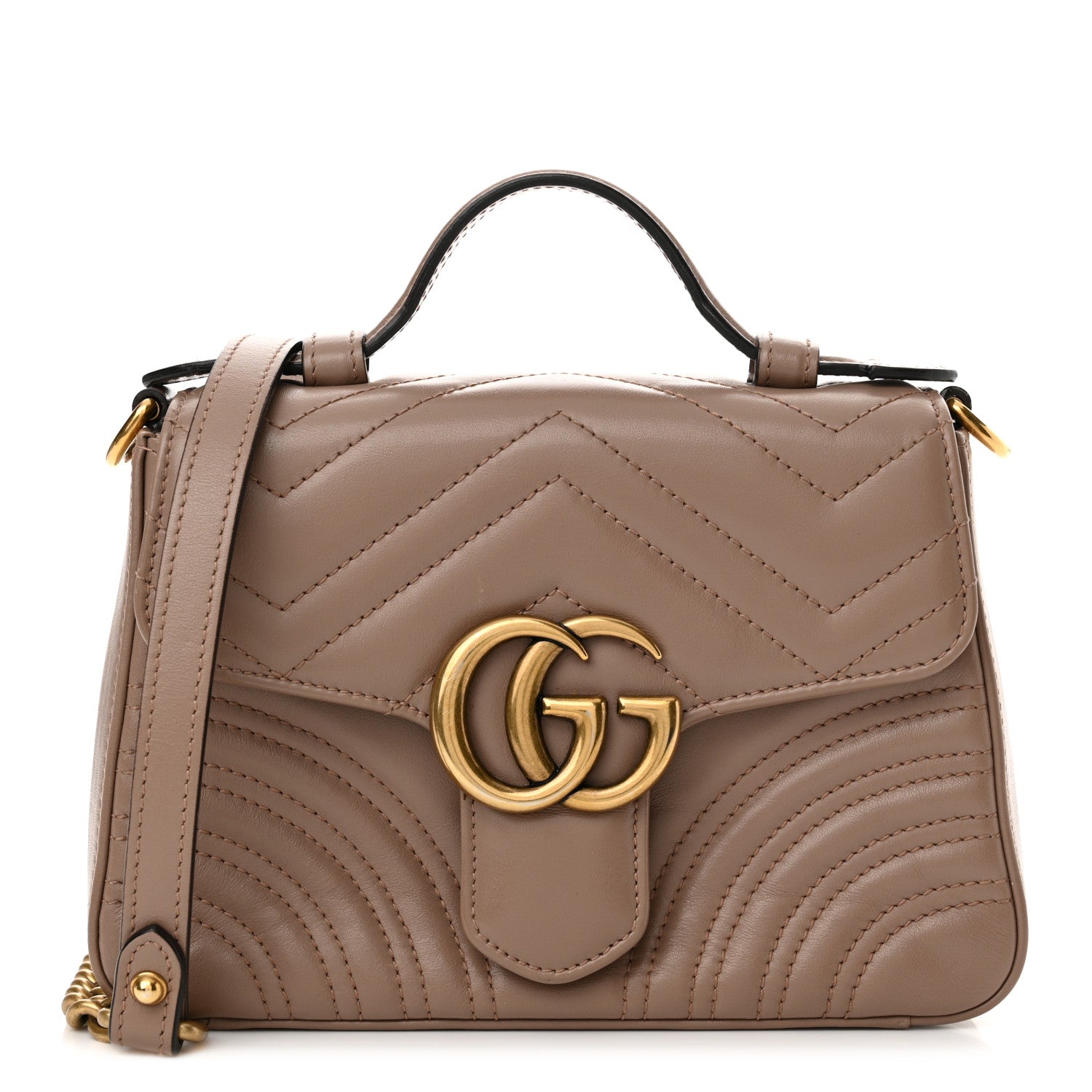 Gucci Calfskin Matelasse Mini GG Marmont Top Handle Shoulder Bag Porcelain Rose 1 of 15