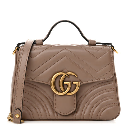 Gucci Calfskin Matelasse Mini GG Marmont Top Handle Shoulder Bag Porcelain Rose 1 of 15