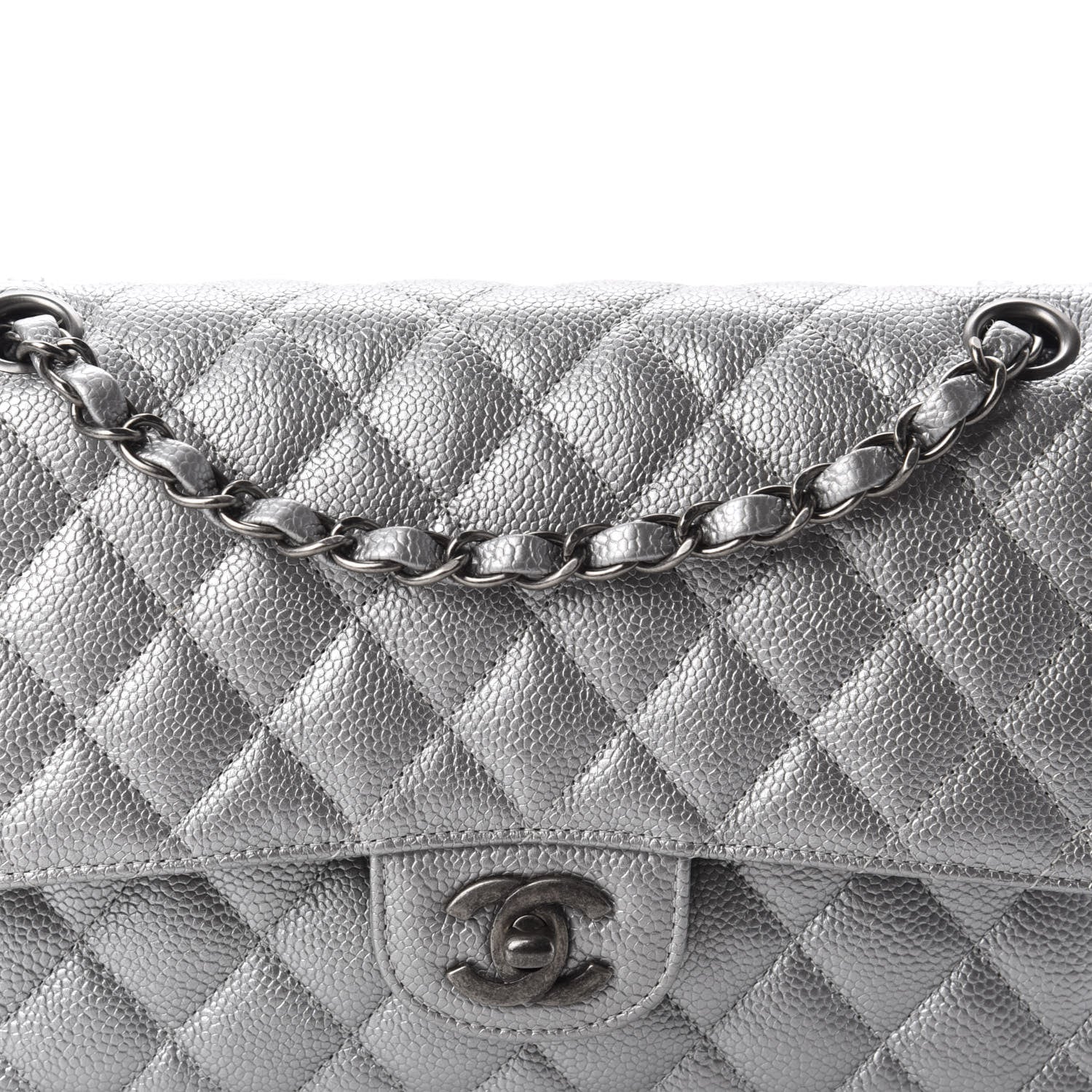 Chanel Metallic Caviar Quilted Medium Double Flap Silver 11 of 12
