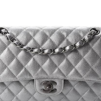 Chanel Metallic Caviar Quilted Medium Double Flap Silver 11 of 12