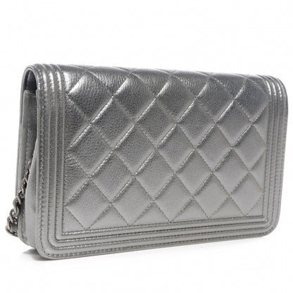 Chanel Metallic Calfskin Quilted Boy Wallet On Chain WOC Silver 3 of 8