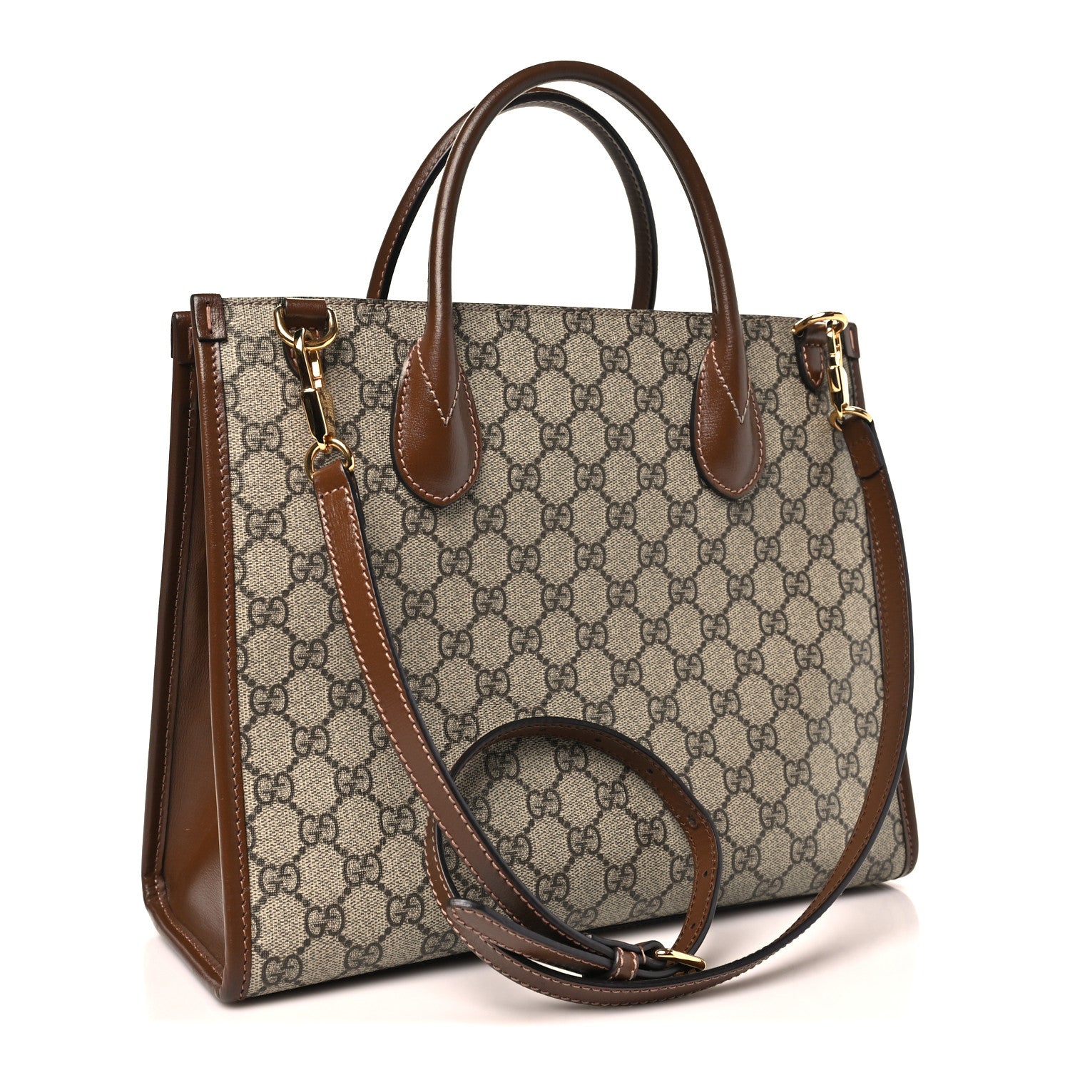 Gucci GG Supreme Monogram Azalea Calfskin Small Retro Interlocking G Tote Bag Beige Ebony Brown Sugar 2 of 8