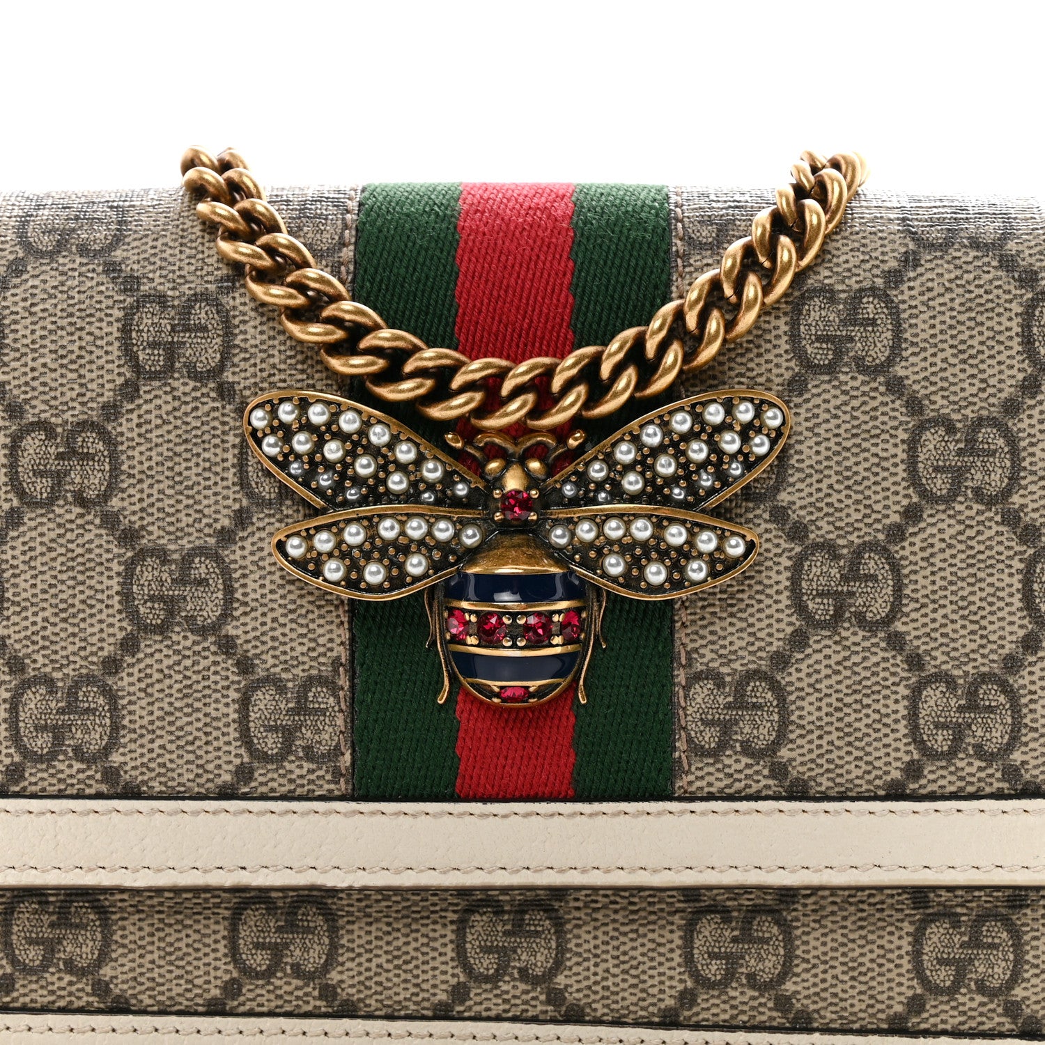 Gucci GG Supreme Monogram Web Queen Margaret Chain Wallet White 7 of 12