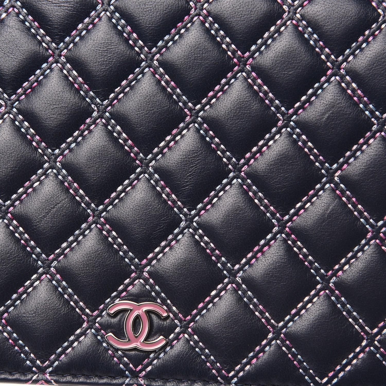 Chanel Lambskin Double Quilted Stitch Wallet On Chain WOC Navy Blue 11 of 14